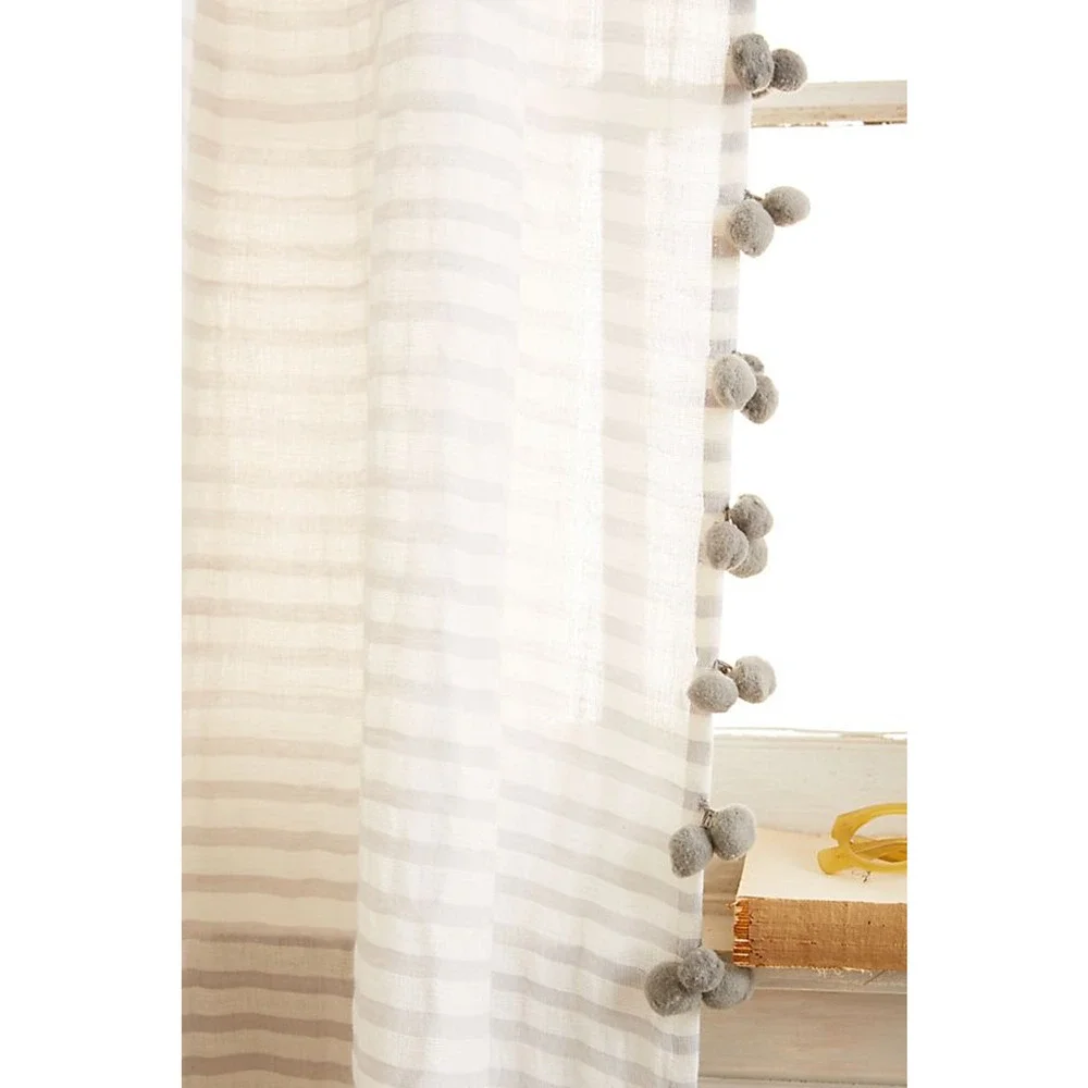 Anthropologie Pom Tassel Curtain Gray single 50 x 84 NEW